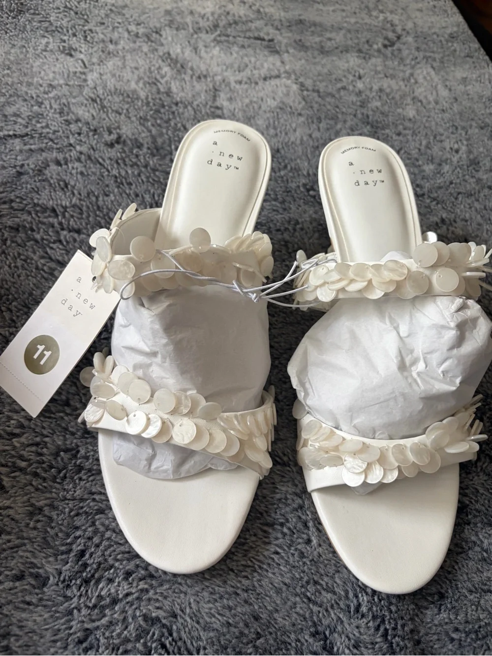 a new day White Floral Appliqué Heeled Sandals